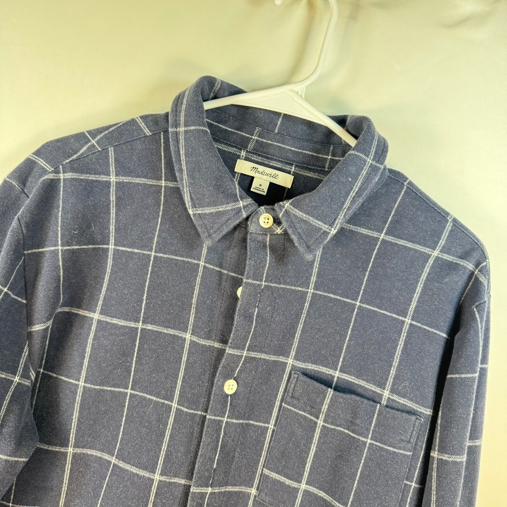 Madewell Mens Navy Blue Windowpane Plaid Button Down Shirt Medium CKP491633959